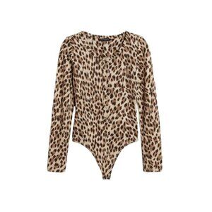⭐Banana Republic Womens Bodysuit SZ S Henley Leopard Tan Animal Print Thong NEW